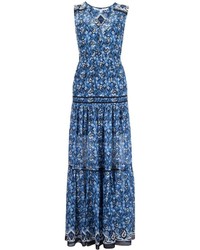 Синее шелковое платье-макси с принтом от Veronica Beard