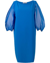 Синее шелковое платье прямого кроя от D-Exterior