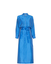 Синее шелковое платье-рубашка от ATTICO