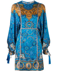 Синее шелковое платье с вышивкой от Etro