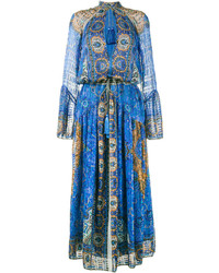 Синее шелковое платье с принтом от Etro
