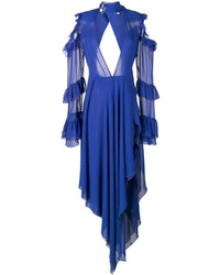 Синее шелковое платье с рюшами от Off-White