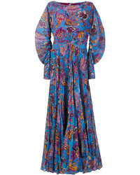 Синее шелковое платье со складками от Etro