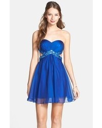 Синее шифоновое коктейльное платье