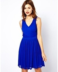 Синее шифоновое коктейльное платье