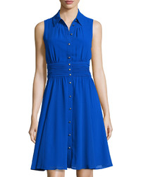 Синее шифоновое платье-рубашка