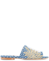 Женские синие босоножки с вышивкой от Laurence Dacade