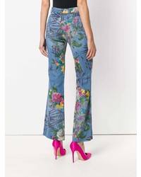 Синие брюки-клеш с цветочным принтом от Kenzo Vintage