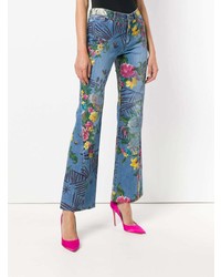 Синие брюки-клеш с цветочным принтом от Kenzo Vintage