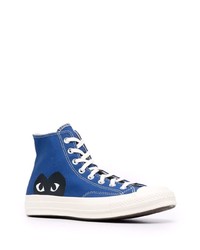 Мужские синие высокие кеды из плотной ткани с принтом от COMME DES GARÇONS PLAY X CONVERSE