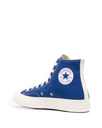 Мужские синие высокие кеды из плотной ткани с принтом от COMME DES GARÇONS PLAY X CONVERSE