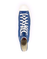 Мужские синие высокие кеды из плотной ткани с принтом от COMME DES GARÇONS PLAY X CONVERSE