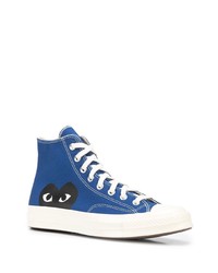 Мужские синие высокие кеды из плотной ткани с принтом от COMME DES GARÇONS PLAY X CONVERSE