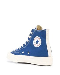 Мужские синие высокие кеды из плотной ткани с принтом от COMME DES GARÇONS PLAY X CONVERSE