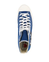 Мужские синие высокие кеды из плотной ткани с принтом от COMME DES GARÇONS PLAY X CONVERSE