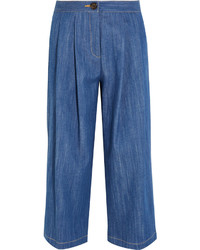 Синие джинсовые брюки-кюлоты со складками