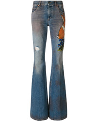 Женские синие джинсовые брюки с вышивкой от Gucci