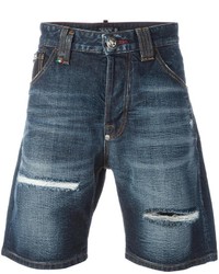 Мужские синие джинсовые рваные шорты от Philipp Plein