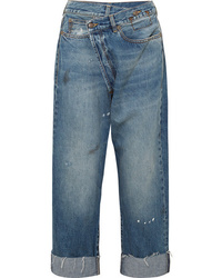 Синие джинсовые широкие брюки с принтом