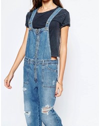 Синие джинсовые штаны-комбинезон от Pull&Bear