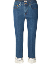 Женские синие джинсы c бахромой от Tory Burch