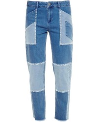 Синие джинсы-бойфренды в стиле пэчворк от House of Holland
