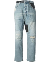 Синие джинсы-бойфренды в стиле пэчворк от McQ by Alexander McQueen