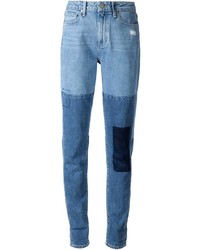 Синие джинсы-бойфренды в стиле пэчворк от Paige