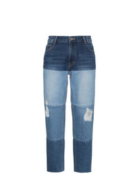 Синие джинсы-бойфренды в стиле пэчворк от Sjyp