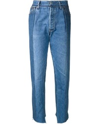 Синие джинсы-бойфренды в стиле пэчворк