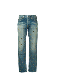 Синие джинсы-бойфренды с вышивкой от Tu Es Mon Trésor