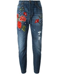 Синие джинсы-бойфренды с вышивкой от Twin-Set