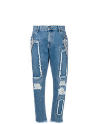 Синие джинсы-бойфренды с украшением