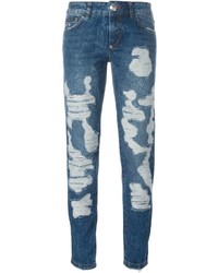 Синие джинсы-бойфренды от Philipp Plein