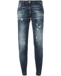 Синие джинсы-бойфренды от Philipp Plein