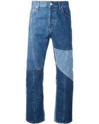 Мужские синие джинсы в стиле пэчворк от Alexander McQueen