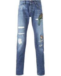 Мужские синие джинсы в стиле пэчворк от Dolce & Gabbana