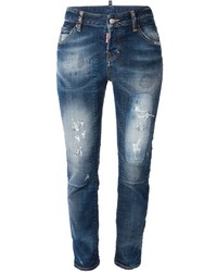 Женские синие джинсы в стиле пэчворк от DSquared