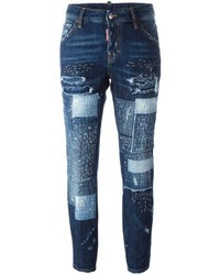 Женские синие джинсы в стиле пэчворк от Dsquared2