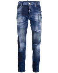 Мужские синие джинсы в стиле пэчворк от DSQUARED2