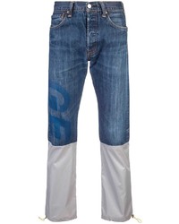 Мужские синие джинсы в стиле пэчворк от Geo