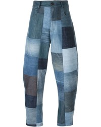Мужские синие джинсы в стиле пэчворк от Giuliano Fujiwara
