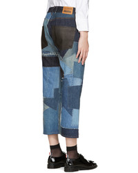 Женские синие джинсы в стиле пэчворк от Junya Watanabe