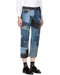 Женские синие джинсы в стиле пэчворк от Junya Watanabe