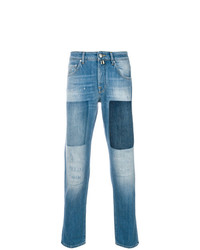 Мужские синие джинсы в стиле пэчворк от Jacob Cohen
