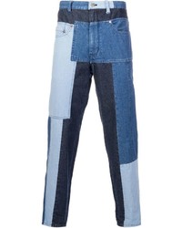 Мужские синие джинсы в стиле пэчворк от Miharayasuhiro