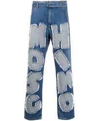 Мужские синие джинсы в стиле пэчворк от Moschino