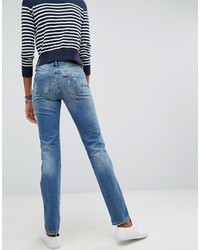 Женские синие джинсы в стиле пэчворк