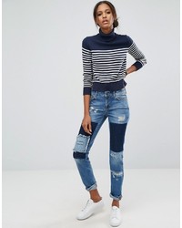 Женские синие джинсы в стиле пэчворк