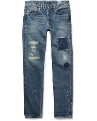 Мужские синие джинсы в стиле пэчворк от orSlow